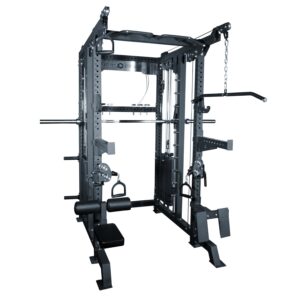 Multi-gym with smith rail, lat pull-down and weight stack